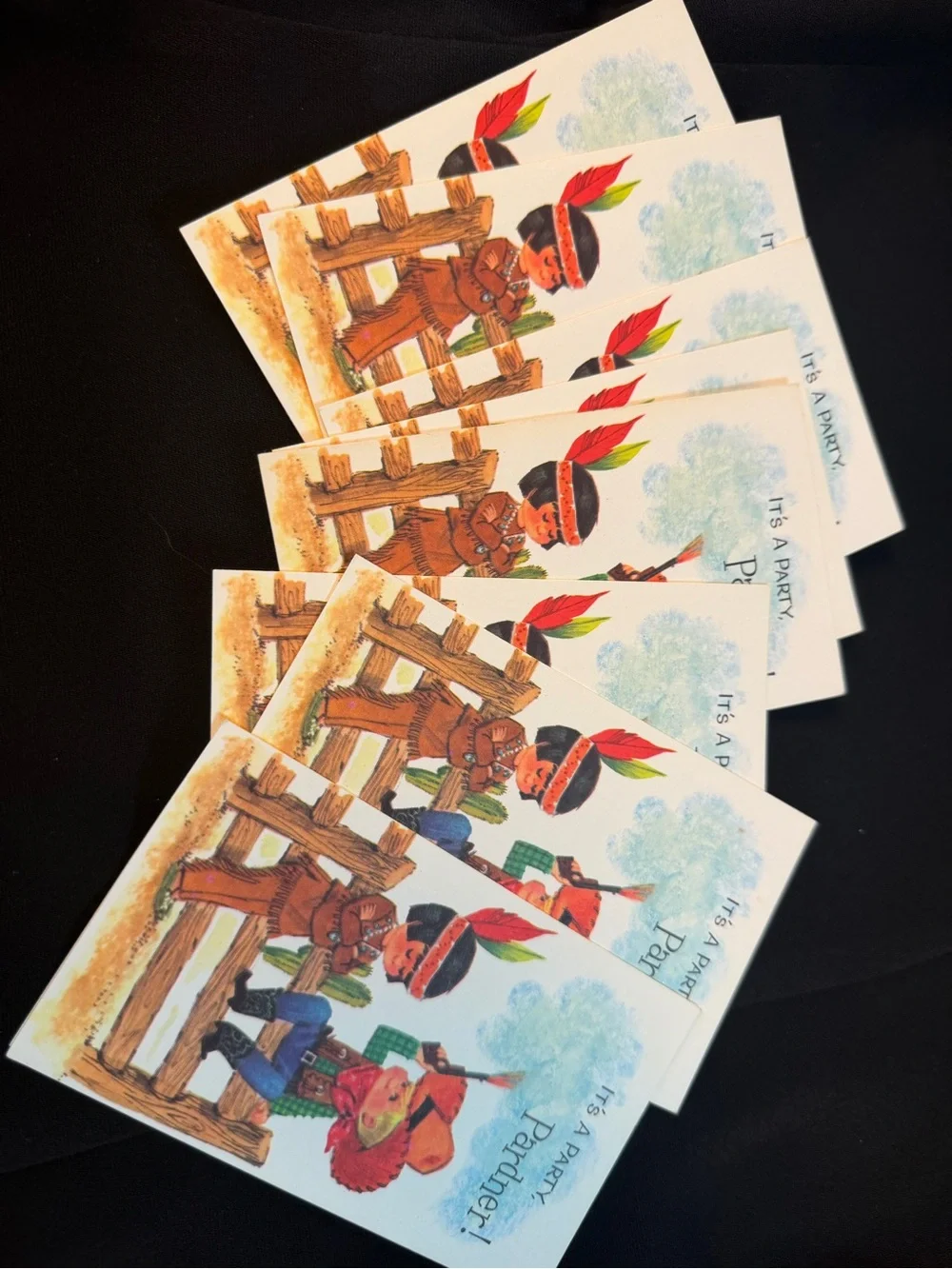 8 Vintage 1950s Western “It’s a Party Pardner” Vivid Color Cards